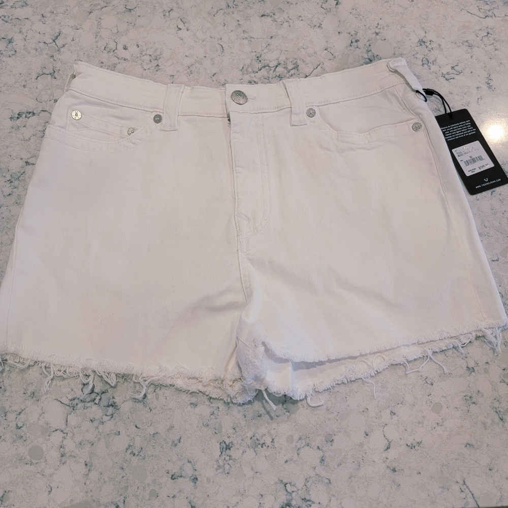 True Religion Maisie High Rise Shorts Optic White Size 33 NWT!